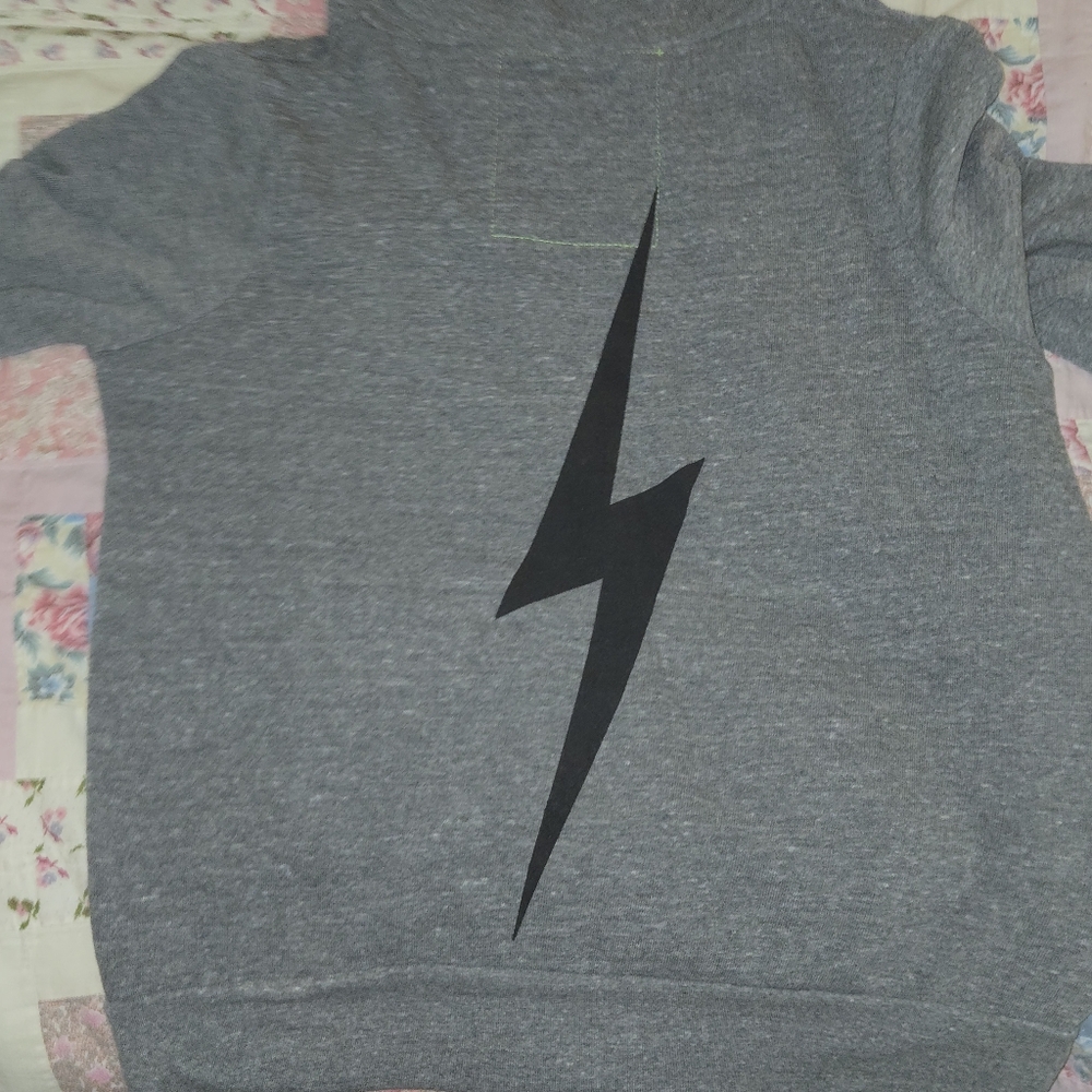 Aviator Nation Gray Zip Up Sweater with Black Lightning Bolt